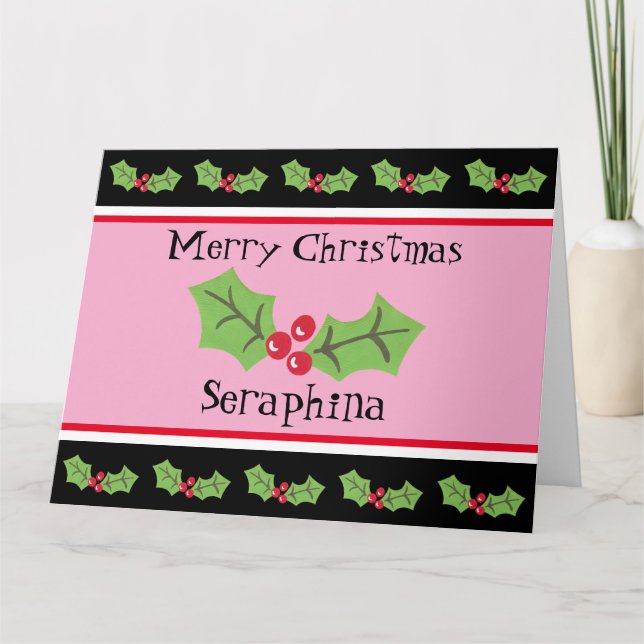 Tarjeta Navidades personalizados Holly & Berries (Anverso)