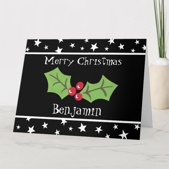 Tarjeta Navidades personalizados Holly & Berries (Anverso)