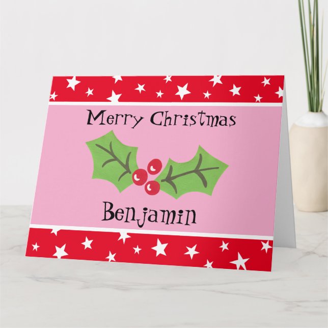 Tarjeta Navidades personalizados Holly & Berries (Anverso)