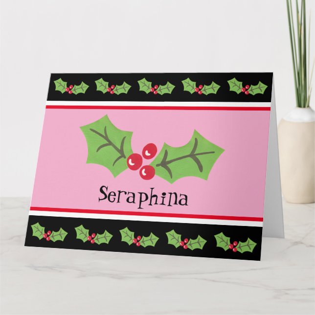 Tarjeta Navidades personalizados Holly & Berries (Anverso)