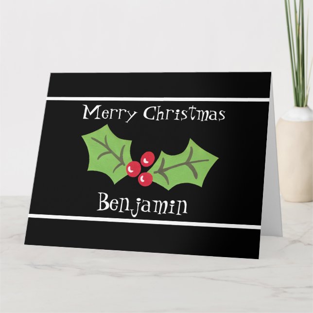 Tarjeta Navidades personalizados Holly & Berries (Anverso)