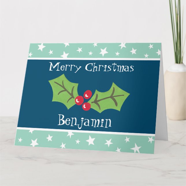 Tarjeta Navidades personalizados Holly & Berries (Anverso)