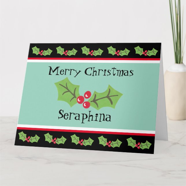 Tarjeta Navidades personalizados Holly & Berries (Anverso)