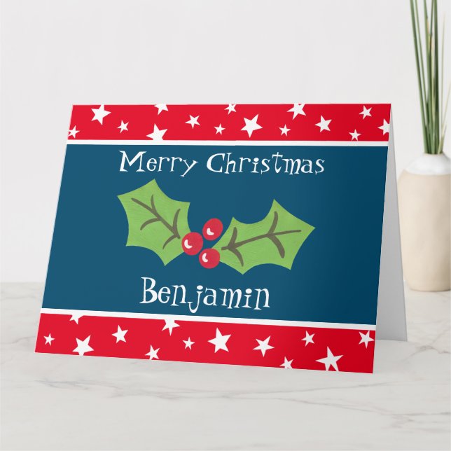 Tarjeta Navidades personalizados Holly & Berries (Anverso)