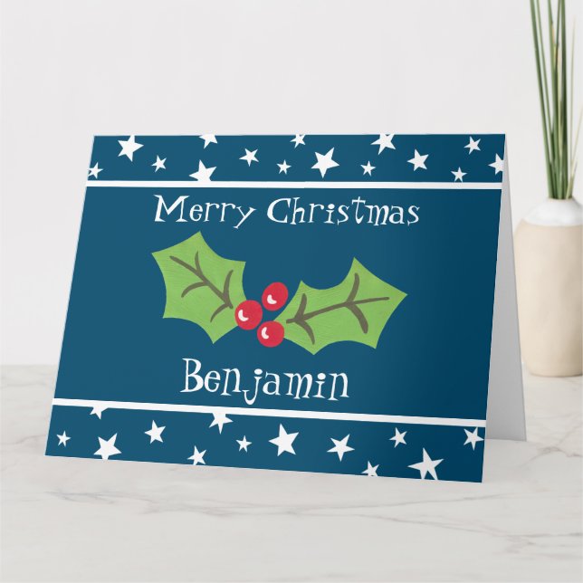 Tarjeta Navidades personalizados Holly & Berries (Anverso)