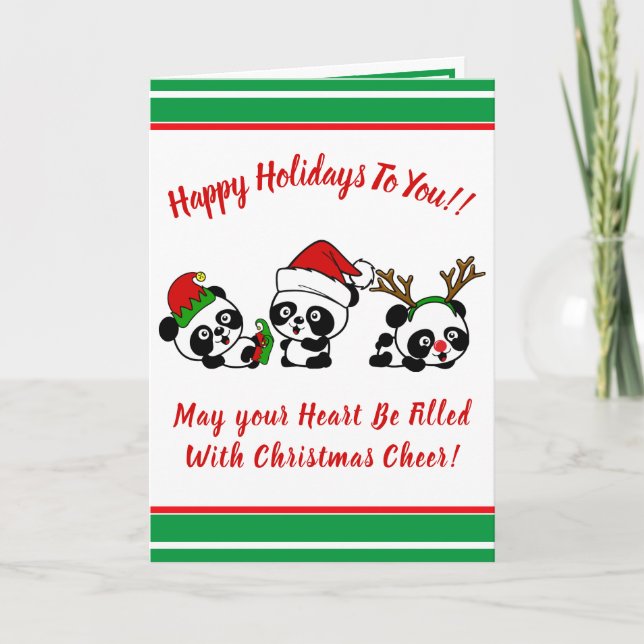 Tarjeta Navidades personalizados Pandas Holiday (Anverso)