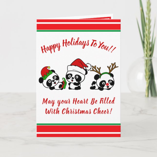 Tarjeta Navidades personalizados Pandas Holiday (Anverso)