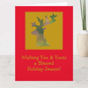 Tarjeta Navidades personalizados Reindeer Head Red Gold