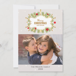 Tarjeta Navidades Pine & Ornaments Photo
