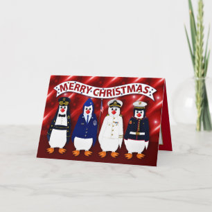 Tarjeta Navidades Pingüinos Militares 4 Ramas Uniformes C