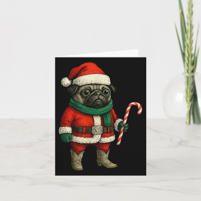 Tarjeta Navidades Pug Dog Funny Xmas Set Red Pug Candy (Anverso)
