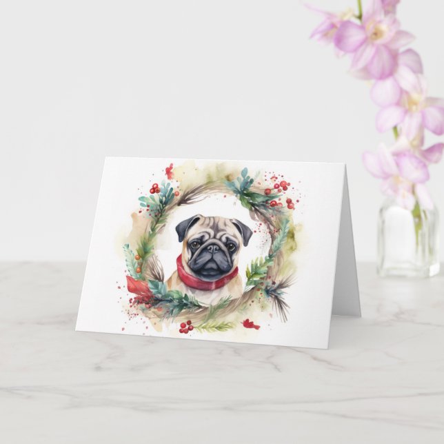 Tarjeta Navidades Pug Wreath Festix Pup (Orquídea)