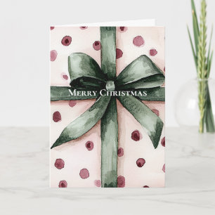 Tarjeta Navidades puntos rosados Cinta verde y reverso