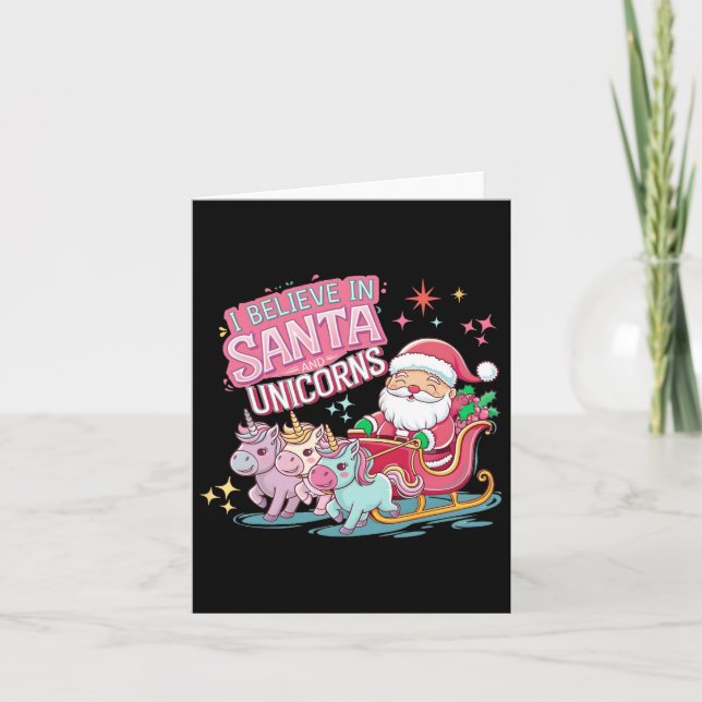 Tarjeta Navidades Que Creo En Santa Y Unicornios Funny Xm (Anverso)