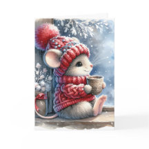 Navidades Ratón En La Ventana Con Cacao Caliente