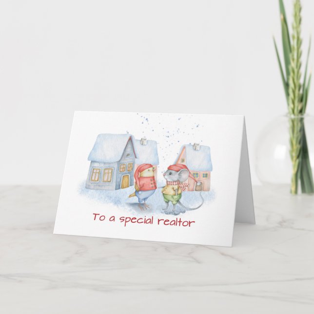 Tarjeta Navidades Realtor Cute Mouse y Aves Gracias (Anverso)
