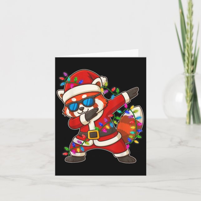 Tarjeta Navidades Red Panda Dabbing enciende Santa Xmas pa (Anverso)