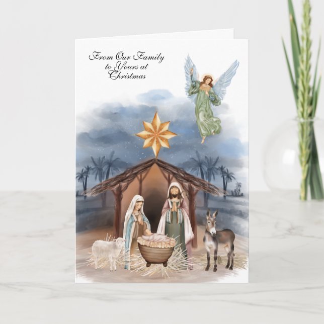 Tarjeta Navidades religiosos Jesús María José Acuarela (Anverso)
