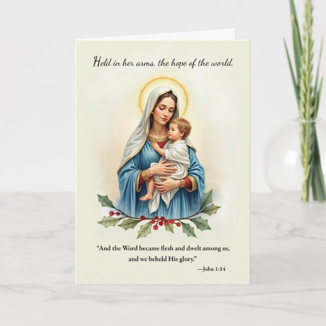 Tarjeta Navidades religiosos Mary Madonna y la paz infanti (Anverso)