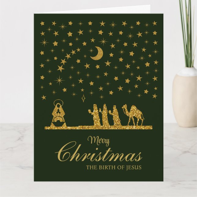 Tarjeta Navidades religiosos, nacimiento de Jesús, tres re (Anverso)