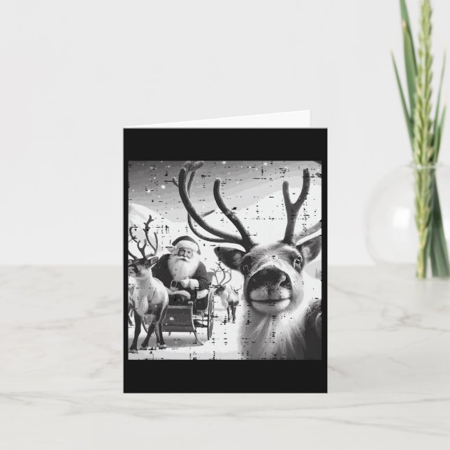 Tarjeta Navidades reno Santa Selfie Nochebuena divertida (Anverso)