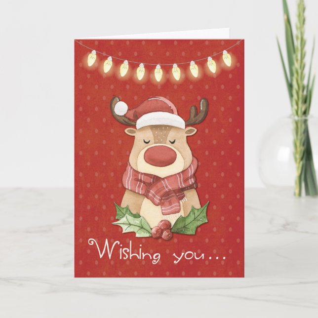 Tarjeta Navidades renos con puntos rojos de polka (Anverso)