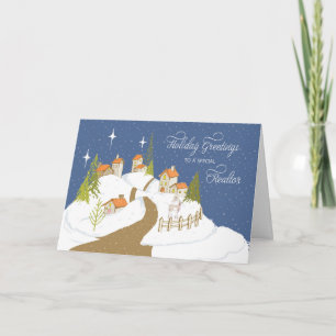 Tarjeta Navidades reparadores acogen casas en nieve
