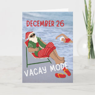 Tarjeta Navidades retrasados de Santa en vacaciones en la 