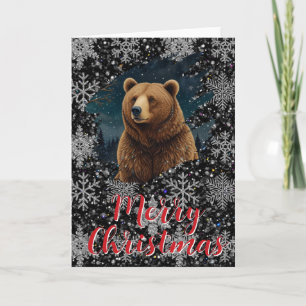 Tarjeta Navidades retro con paisaje nevado a medianoche