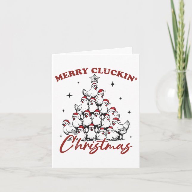 Tarjeta Navidades Retro De Cluckin De Arbol De Pollo Y (Anverso)