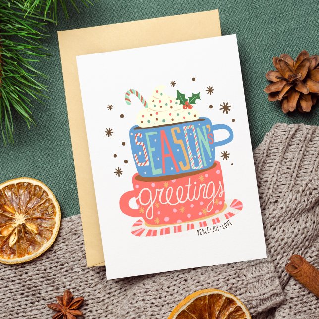 Tarjeta Navidades Retro De Temporadas Saludos Caliente Coc (Seasons Greetings Retro Christmas Peace Love Joy Hot Coco Christmas Card Blank Non Photo Greeting)