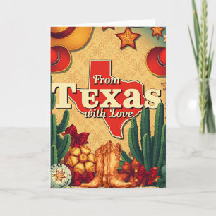 Tarjeta Navidades retro de Texas con amor
