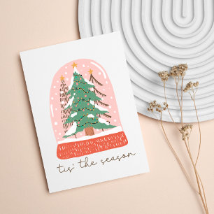 Tarjeta Navidades retro del Globo de Nieve Rosa de tempora