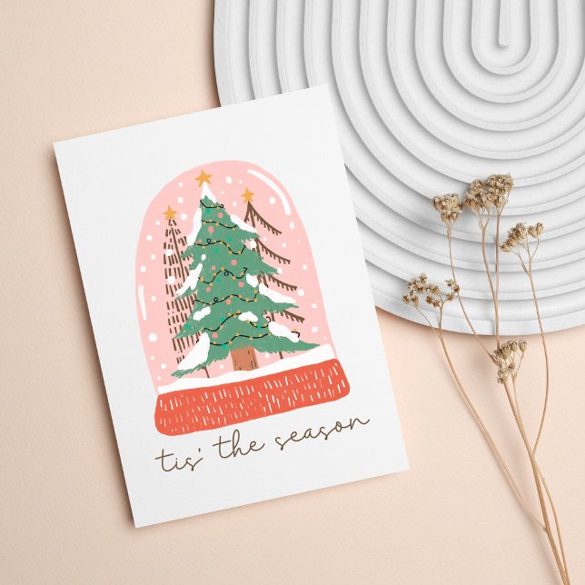 Tarjeta Navidades retro del Globo de Nieve Rosa de tempora (Tis the Season Pink Snow Globe Retro Christmas Card
Boho Christmas Card Non Photo Blank Card)