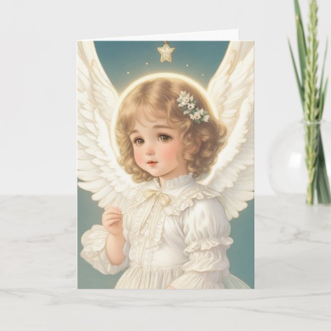 Tarjeta Navidades retro victorianos Angel Holiday (Anverso)