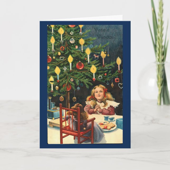 Tarjeta Navidades retro vintage de vacaciones personalizad (Anverso)