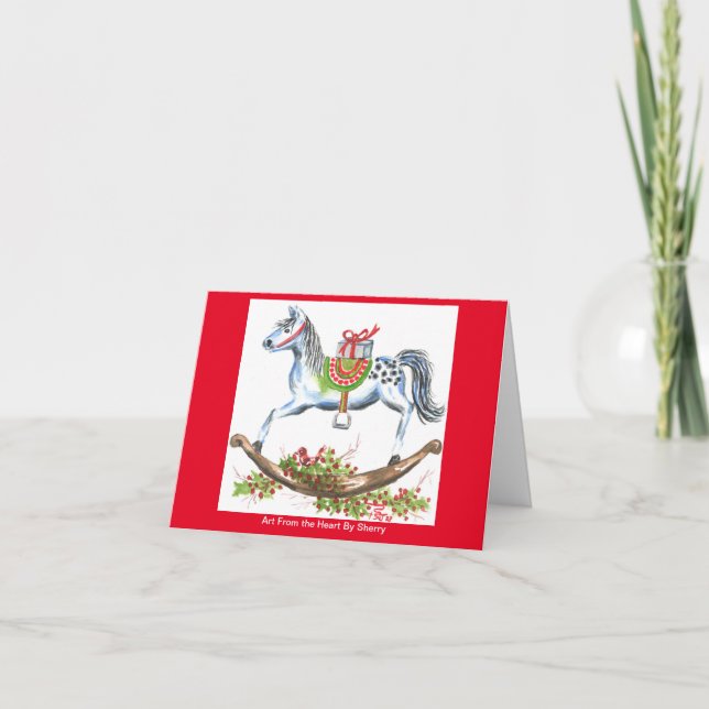 Tarjeta Navidades Rockeando Caballo Con Paquete (Anverso)