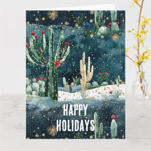 Tarjeta Navidades Rojo Azul Verde Cactus Floral