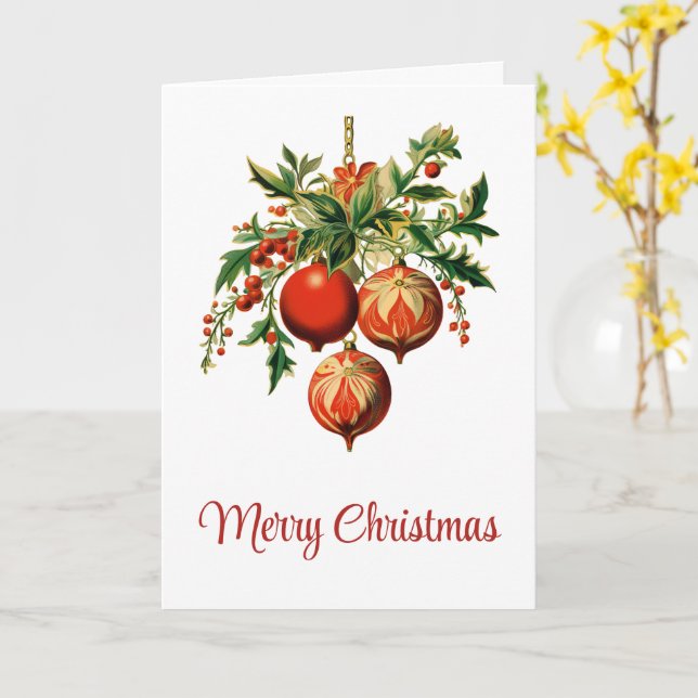 Tarjeta Navidades rojos baubles con fiesta holly (flor amarilla)