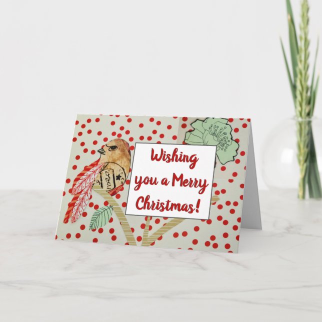 Tarjeta navidades rojos de pájaro "deseándote una feliz Na (Anverso)