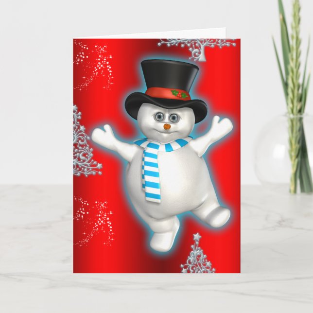 Tarjeta Navidades rojos de Snowman bailarines mudos (Anverso)
