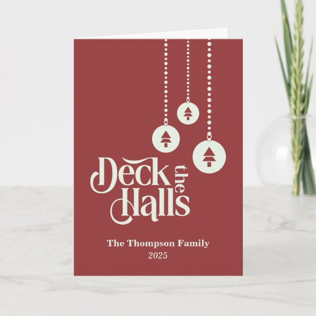Tarjeta navidades rojos "Deck The Halls" (Anverso)