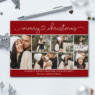 Tarjeta Navidades rojos del Collage de fotos de caligrafía