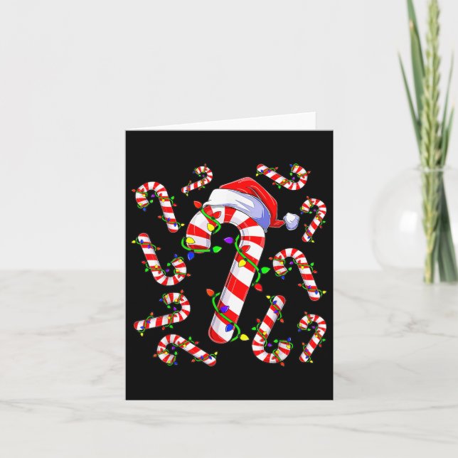 Tarjeta Navidades Rojos Y Blancos Candy Cane Santa Luces C (Anverso)