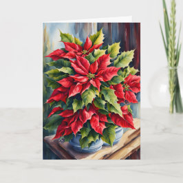 Tarjeta Navidades rojos y verdes Poinsettias