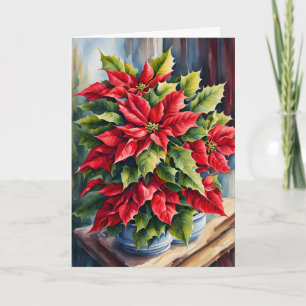 Tarjeta Navidades rojos y verdes Poinsettias