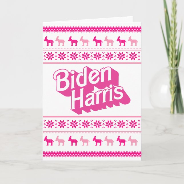 Tarjeta Navidades rosados Biden Harris Sweater (Anverso)