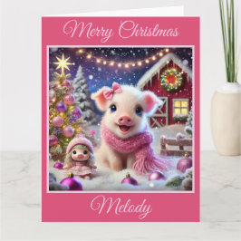Tarjeta Navidades rosados bonitos en la granja