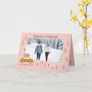 Tarjeta Navidades rosados de Woodland, retro fotográfico p