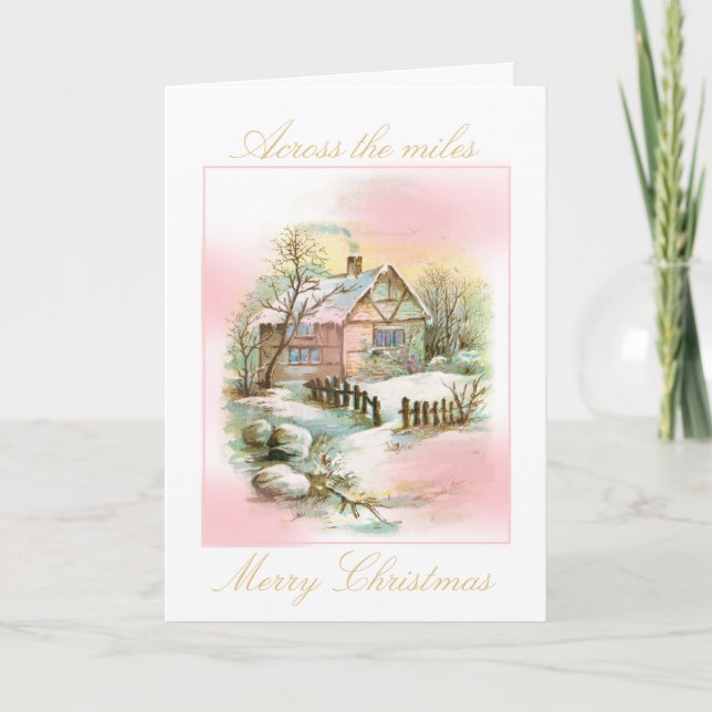 Tarjeta Navidades rosados y de oro de la vieja cabaña de i (Anverso)